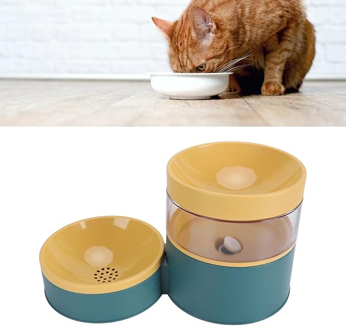 Pet Double Bowl Water Dispenser, 1L Neck Protection Anti Tip Cat Dog Food Water Bowl, Automatic Water Dispenser Dog Basin Cat Basin Pet Feeder for Dogs Cats (Green)