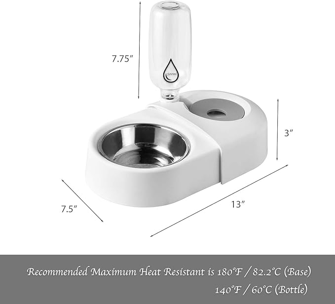 HANAMYA 2-in-1 Pet Feeder Set with Automatic Water Dispenser and Stainless Steel Bowl, for Dog and Cat, Blue