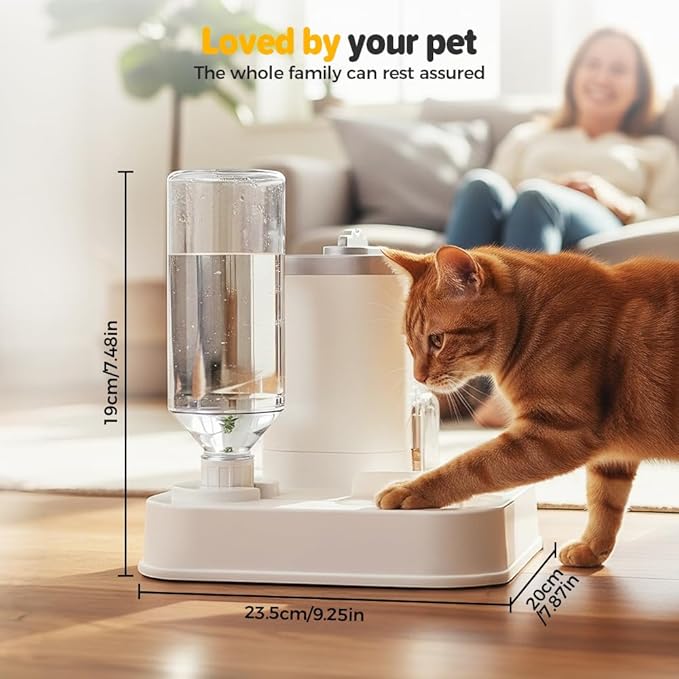 10L Automatic Pet Feeder and Water Dispenser Combo, Gravity Food and Water Station with 1-10L Adjustable Capacity, Non-Slip Base for Cats, Dogs, and Multiple Pets (Pink)