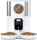 Pet Feeder 5l Stainless Steel Feeder O Window Double Outlet Automatic Feeder Pet Dry Food Dispenser Suitable Compatible with Cats and Dogs Pets Supplies(White)