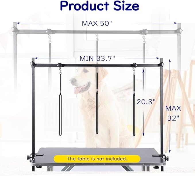 KELIXU Dog Grooming Arm with Clamps - H Shape, Pet Grooming Table Arm with 3 Loop Noose, Pet Grooming Supplies for Large/Medium/Small Pets, 32" Height Adjustable and 34" - 50" Width Adjustable, Black
