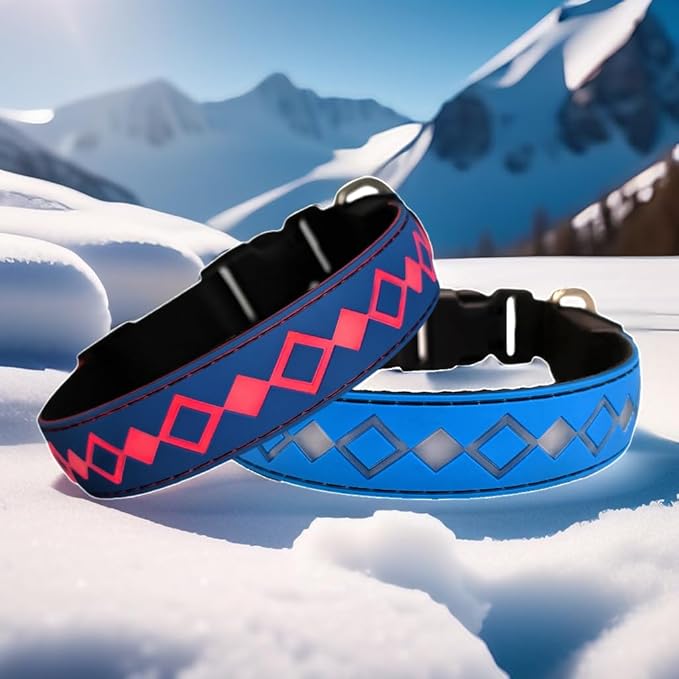 LED Dog Collar with ID Tag, 15 Light Modes, Waterproof Silicone, Night Safety (BLUE, M(11.8-15.7"))