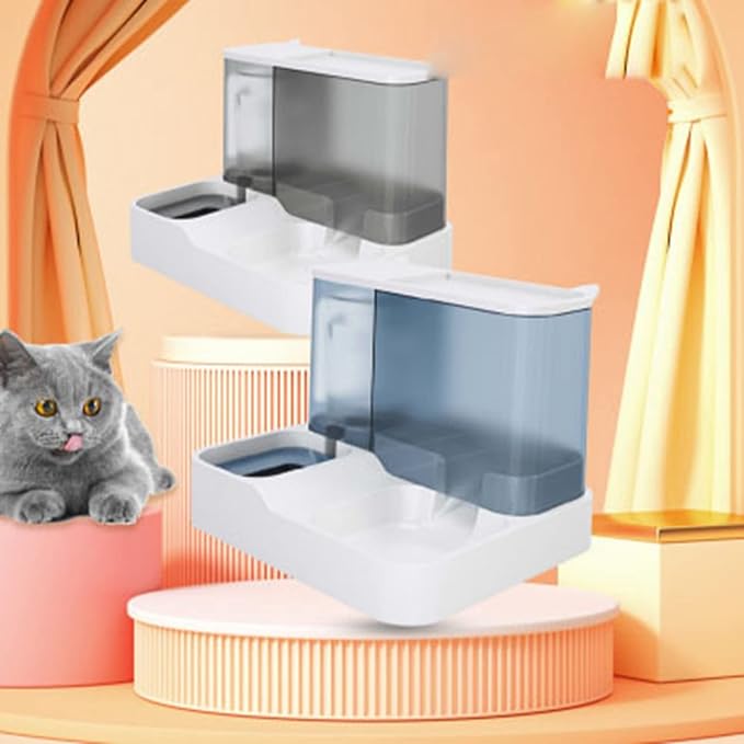 Pet Water Food Dispenser, One Piece Design Large Capacity Food Grade PP Transparent Window Dog Feeder Wet Dry Separation for Indoor for Cat (Blue)