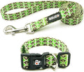azuza Dog Collar and Leash Set, Adjustable Nylon Collar with Matching Leash, Green Diamond for Medium Dogs