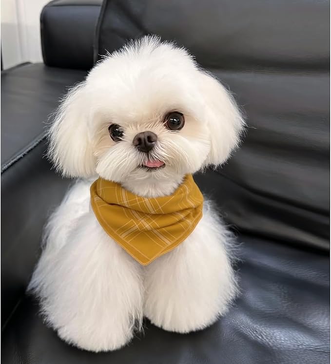 Double Layers Two Tones Dog Cotton Square Bandana Bibs Scarf Kerchief for Small Medium Dogs Boy or Girl - DCB27 Y&W