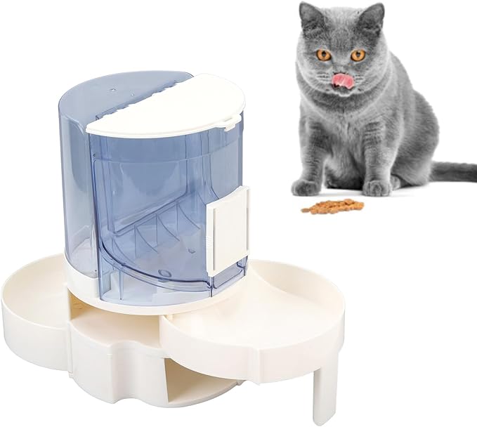 Automatic Pet Feeder Water Dispenser Double Layer Dry Wet Separate 1.3lbs Food 1.3L Water ABS PP Material Rotating Storage Elevated for Small Medium Pets (Light Blue)