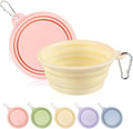 Collapsible Dog Bowls 2-Pack, Portable Travel Dog Bowl with Carabiner, Food-Grade Silicone Pet Bowl for Hiking, Walking (Macaron Pink and Yellow)