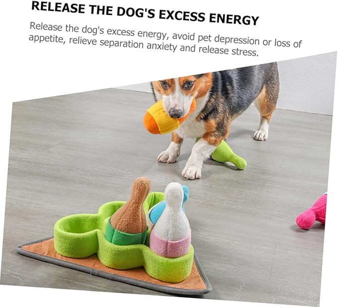 VANZACK Dog Snuffle Bowling Toy Interactive Puppy Training Plaything Squeaky Sounds Foraging Mat for Dogs PET Chewing Cushion for Mental Stimulation and Nose Work