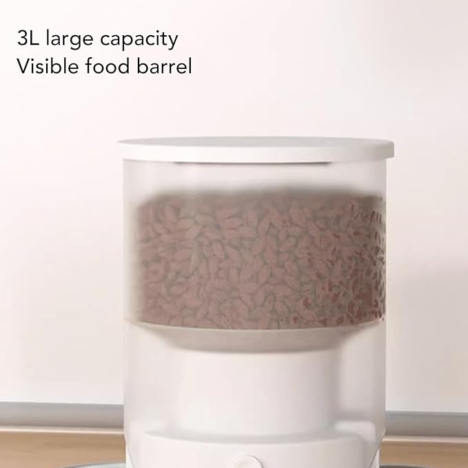 Automatic Cat Feeder, 3L Smart Timed Ration Cat Feeder, Auto Dog Feeder with 2 Stainless Steel Bowls, Battery Powered & Transparent Pet Feeder (White Double Bowl)