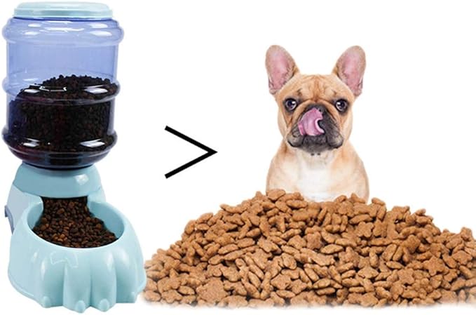 feeders 3.8L Large Capacity Dog cat paw Print Automatic Feeding Device Environmental Protection Material Cover can be Picked up at Any time to Feed The Feeder Blue