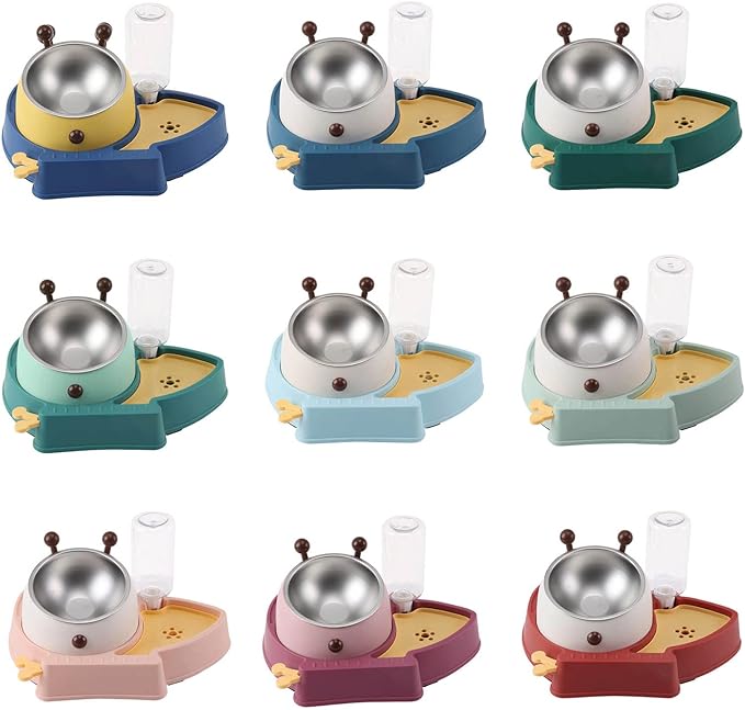 3 in 1 Pet Tableware Dog Food Bowl Automatic Water Dispenser Tilted Elevated Stainless Steel Bowl Detachable Waterer