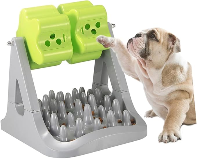 Rotating Automatic Dog Food Dispenser Non-Tip PET Feeder Interactive Design 1-Piece Dog Feeding Bowl for Training and Enrichment