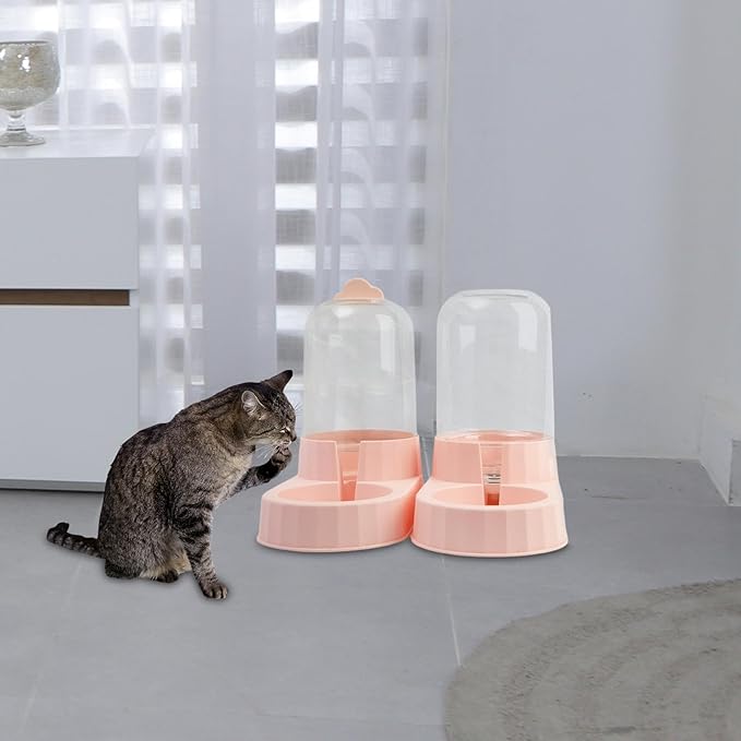 Automatic Pet Feeder Dog Bowl Feeder Travel Supply Detachable Food Dispenser Pet Bowl for Kitty Kitten Puppy Small Dogs, Pink