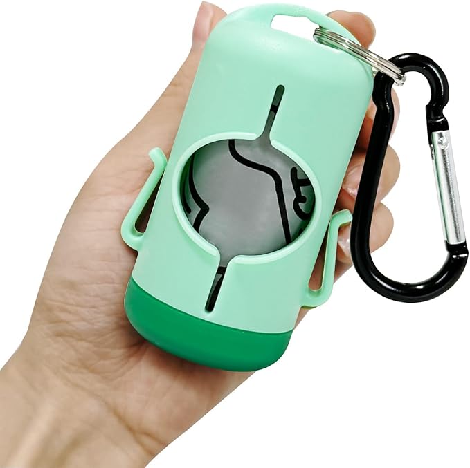 Dog Poop Bag Holder with Leash Clip, Adjustable Strap & 2-Side Hooks for Used Dog Waste Bags (Mint Green)