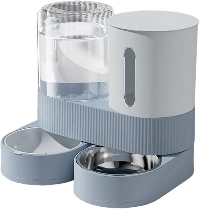 Compatible for AB 2-in-1 Pet Feeder Water Dispenser Set Stainless Steel Food Bowl Dogs Cats(Blue)