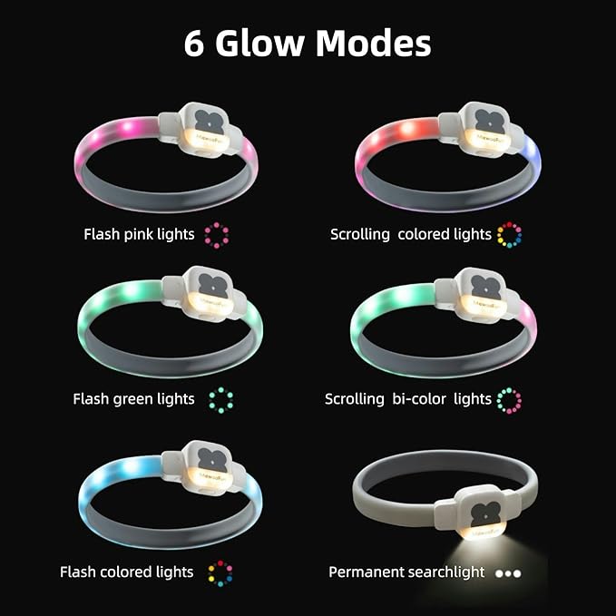 Light Up Dog Collar for Night Walking, USB Rechargeable LED Dog Collar with 6 Glow Modes, Adjustable, Reusable, Durable, Keep Safe in Dark for Small Medium Large Dogs (White, M)