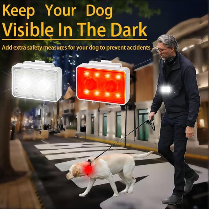 Rechargeable Dog Collar Lights, SUPPENGUIN 3+4 Modes Dog Lights Clip on for Night Walking, Night time, Portable, IP44 Waterproof (White, 2 Pack)