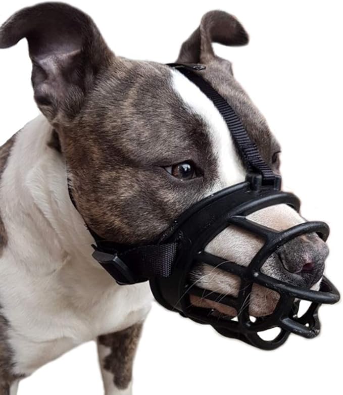 LUCKYPAW Basket Muzzle for Large Medium Small Sized Dogs, Soft Pitbull Muzzle for Rottweiler Bully to Prevent Biting Chewing, Allows to Drink Full Pant, Breathable & Adjustable