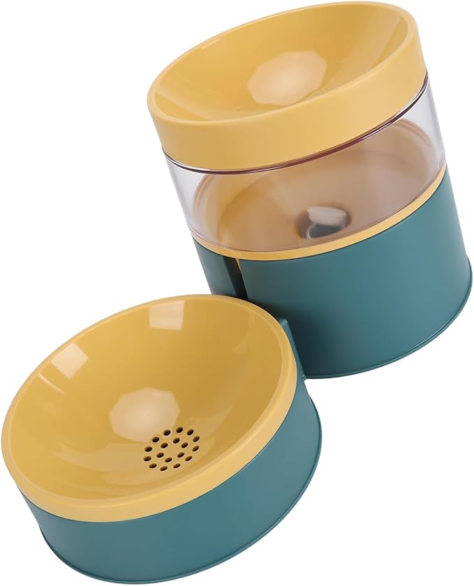 Dog Food Water Bowl Water Dispenser, Pet Double Bowl Water Dispenser Anti Tip Versatile Neck for Home (Green)