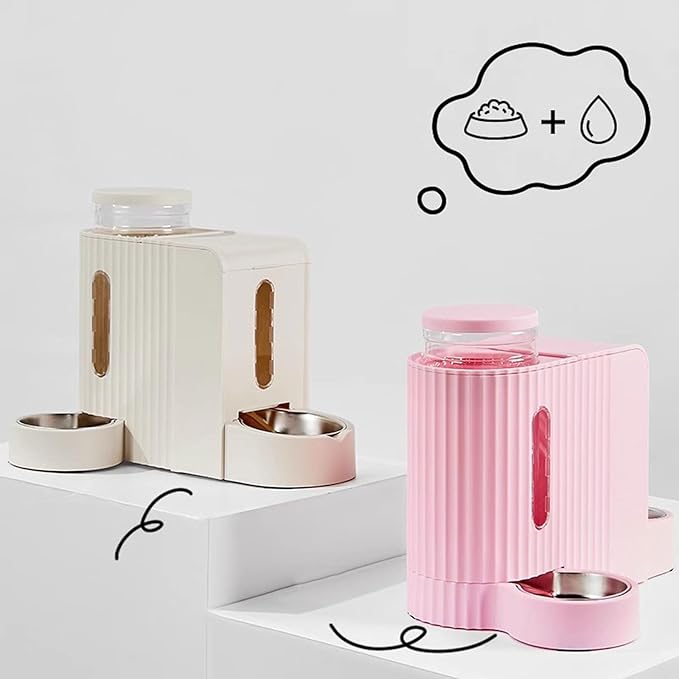 Pet Feeder Automatic 2-in-1 Pet Feeder Drinker and Feeder All-in-One 3L Worry-Free for Short Trips Suitable for Dogs Cats Rabbits Pets Supplies(Pink)