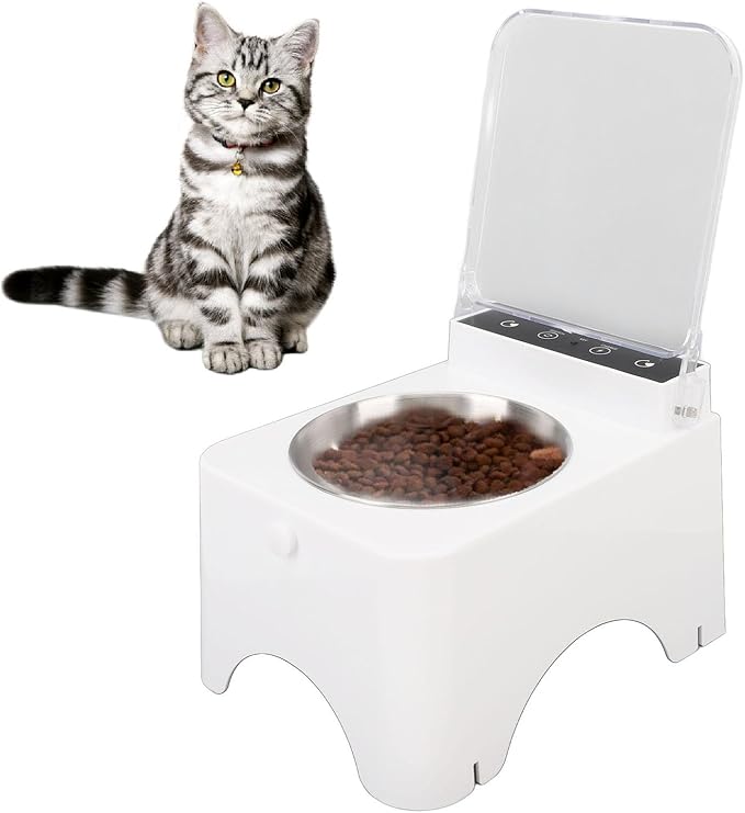 Automatic Cat Feeder with Intelligent Sensing, Automatic Cat Food Dispenser with Freshness Preservation, Cat Feeder Bowl with Transparent Lid for Home Indoor (Style 1)