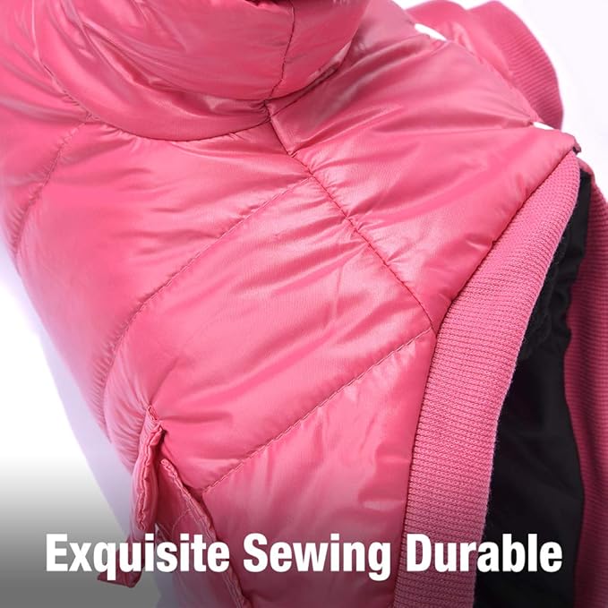 LESYPET Dog Coat for Small Dogs, Windproof Doggie Puffer Jacket with Leash Hole, Extra Warm Dog Jacket Winter Coat, Pink XXL