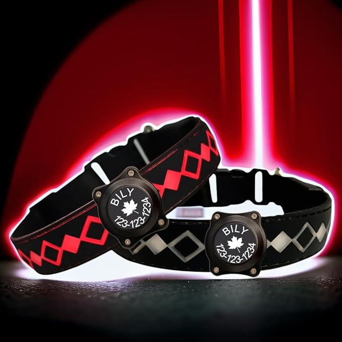 Personalized Flashing Night Dog Collar with Waterproof airtag Holder for Black Dog Night Walking (Black, L(15.7-19.7"))
