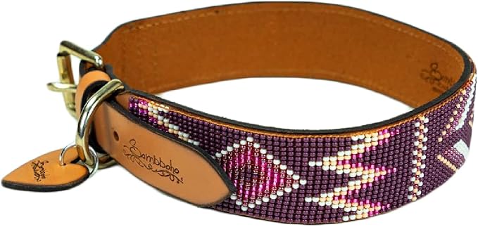 Sambboho - Charlotte Dog Collar - All Natural Soft Leather Dog Collar w/Durable Hand Stitched Bead Embroidery (20-22 in.)
