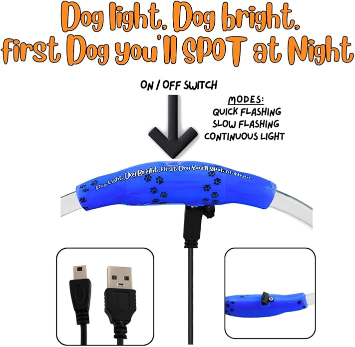 Dog Collar Light, Adjustable & USB Rechargeable, Water resistant, 3 light modes. Keep your Dog visible & safe at night, during walks. Suitable for all Pets, even people