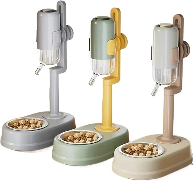 Multifunctional Vertical Drinking Water Feeder Dog Non-Wet Mouth Automatic Hanging Dispenser Pet Cat Bowl Supplies(White stainles Steel)
