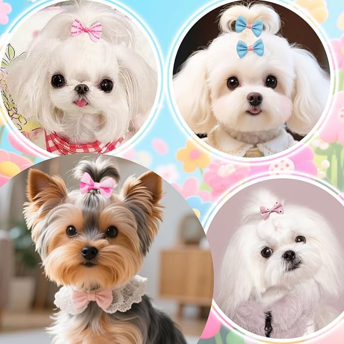 Mruq 100PCS Cute Puppy Dog Small Bowknot Hair Bows with Alligator Clips Bows for Girl Doggie Hair Grooming Handmade Pet Gifts Accessories