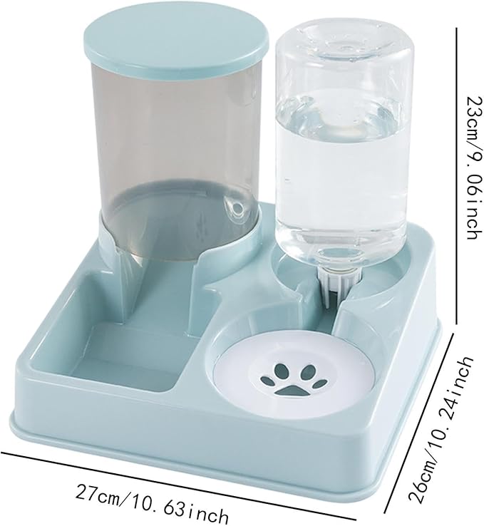 Pet Feeder and Water Dispenser Cat and Dog Bowl with Automatic Water Filling System, 1L Water and 0.75kg Food Capacity, Removable Design for Easy Cleaning- Green