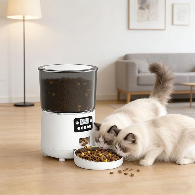 Quiet USB Powered 4L Dog Feeder Button Version Control for Automatic Timed Feeding Large Capacity for Busy Owners USB Feeder