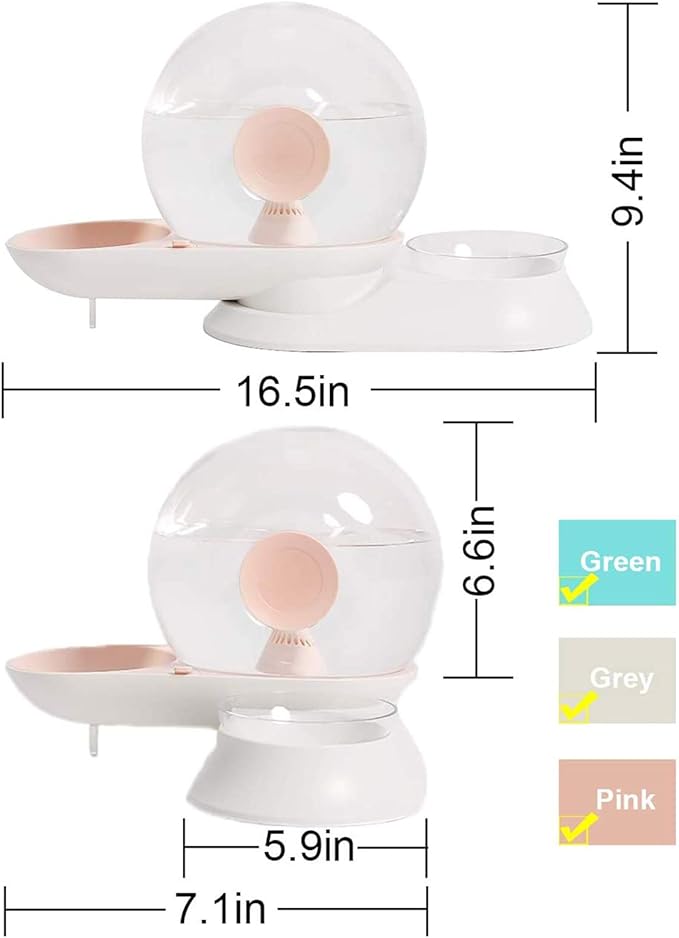 2 In1 Automatic Cats Dogs Water Dispenser Pet Food Bowls Set,No-Spill Dog Water Bottle & Dish Detachable Transparent Pet Feeder for Small Medium Size Dog Cat 2.8L