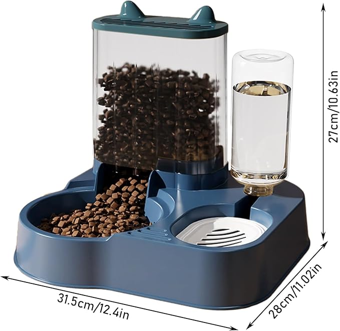 Automatic Cat Feeder, 12.4x11.02x10.63in Anti-Tip Pet Feeder Cat Food Container, Food Dispenser with 2 Bowl Splitter, 2.5kg Food & 1.3L Water Automatic Cat Feeder and Water Dispenser for Dogs Cats