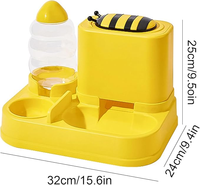 Mangeoirs Et Abreuvoirs Pour Chats, 2 in 1 Bee/Cactus Pets Water and Food Bowl Set, Gamelle Chat, Large Capacity Automatic Cat Feeders Gravity Food Feeder and Waterer Set for Dogs Cats (Yellow)