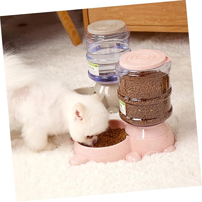 Totority 1pc Automatic Pet Food Dispenser Easy Open Cover Non-Skid Base and Adorable for Dogs and Cats Refillable Container for Home and Shop Pink
