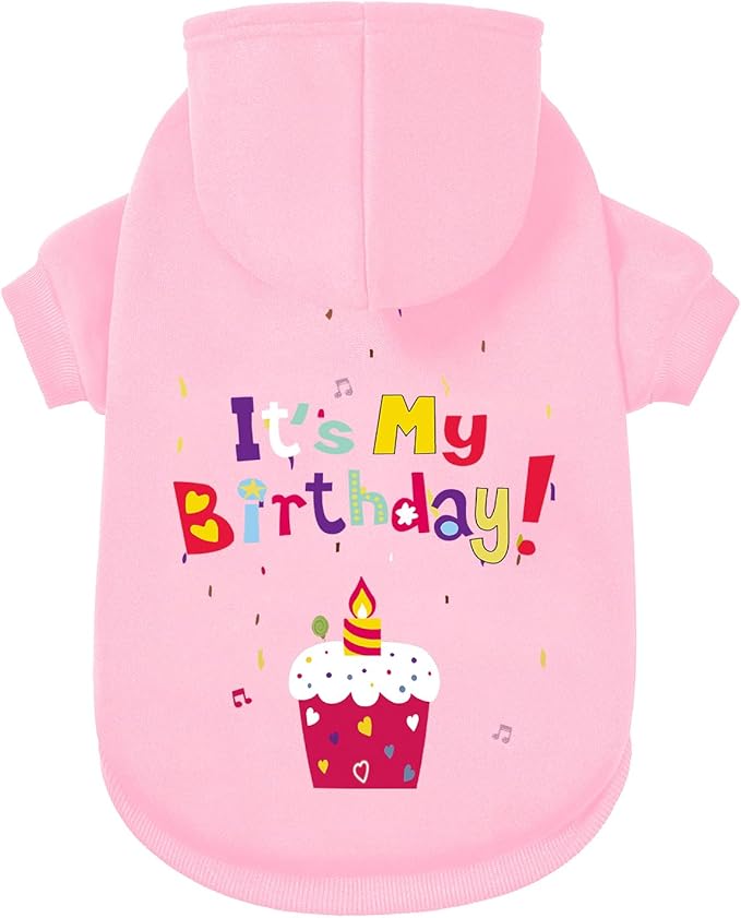 GreenJoy Dog Sweater Dog Hoodie Cold Weather Coat Hooded Sweatshirt for Puppies,Cats, Small Medium Large Dogs (Pink(It's My Birthday), Medium)