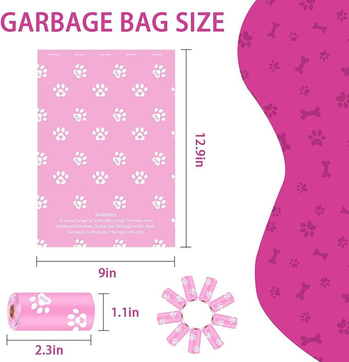 HZDHCLH Poop Bags for Dogs Leak Proof Extra Thick Dog Poop Bags, Pink Cat's Paw 18 Rolls 9" x 13" Lavender Scented Pet Waste Bag, 270 Count