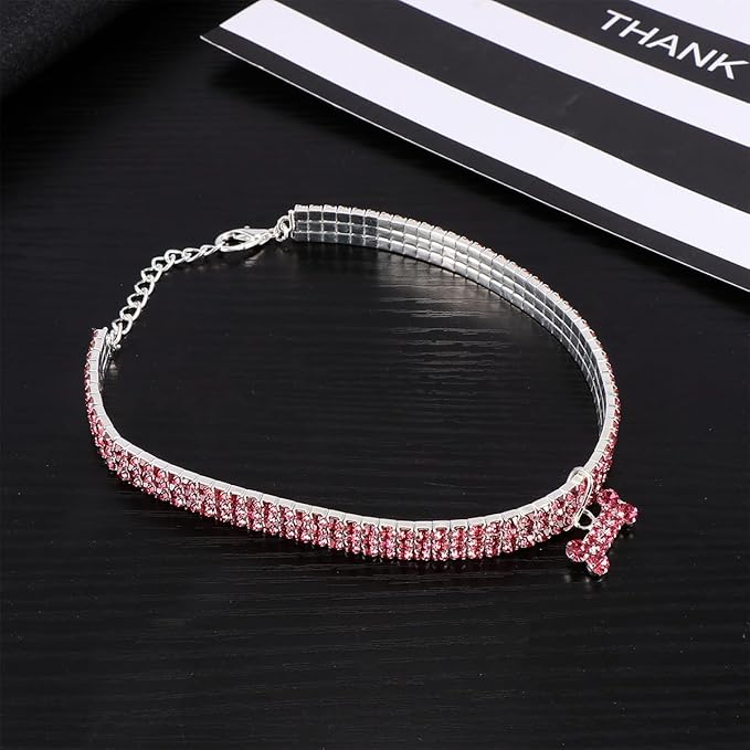 Rhinestone Pet Dog Collar Adjustable Small Size Pink Crystal Puppy Necklace for Pet Supplies and Basic Dog Collar
