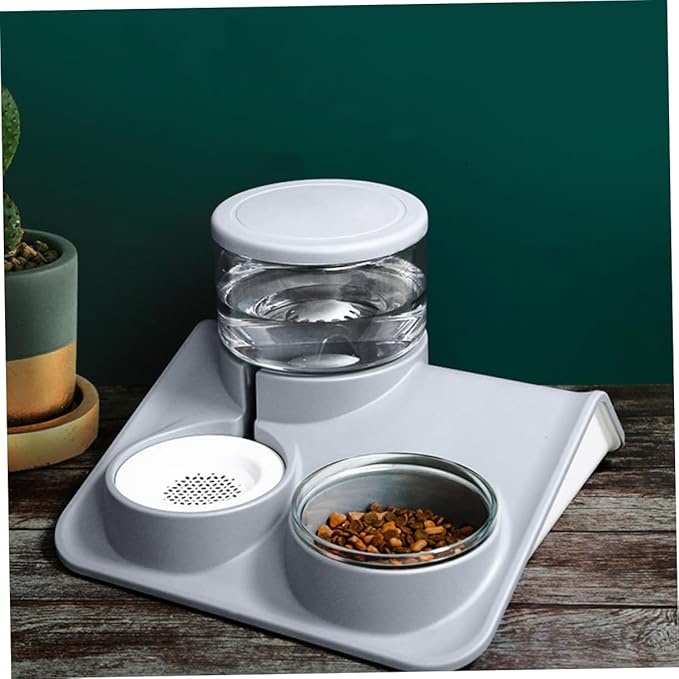 HEMOTON 1Pc Dual Use Pet Bowl Automatic Water Refill Feeder Capacity Dog Water Drinking Bowl for Dogs and Cats Grey