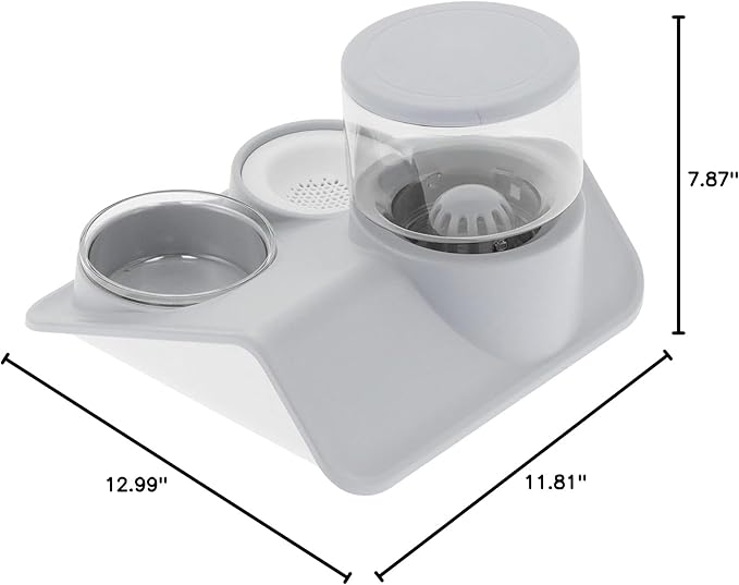 Pet Water Dispenser and Food Bowl Set, 1.8L Automatic Water Dispenser with Detachable Bowl, PPPET Material, Non Slip Base, Convenient for Cats and Small Dogs (Roof Drinking Fountain Gray)
