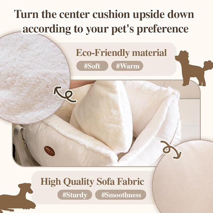 Celebrity Dog Car Seat – Durable Booster for Small, Medium & Large Dogs, Eco-Friendly Fabric & Artificial Leather, Detachable Washable Cushion, Travel & Safety (Natural Beige, L)