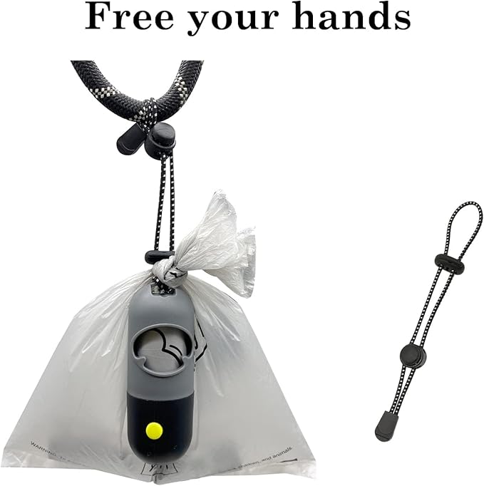 Dog Poop Bags Holder with LED Flashlight|Pet Waste Bags Dispenser for Leash|Doggie Potty Bags Container with Leak-proof Pet Trash Bags and Accessories (1 Holder 15 Bags, Grey and Black)