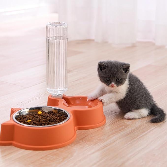 Dog Water and Food Bowl Set, 2 in 1 Automatic Cat Feeder Pet Water Dispenser Double Cat Bowls with Automatic Water Dispenser for Dogs Cats