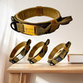 Personalized Tactical Dog Collar with Handle, Military Style, Adjustable (Khaki, M(15-18.9"))