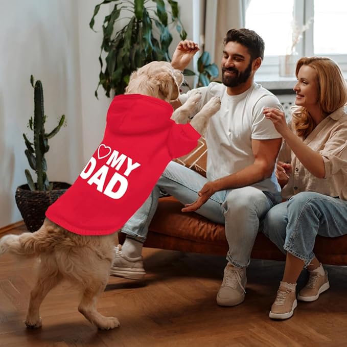 GreenJoy Dog Sweater Dog Hoodie Cold Weather Coat Hooded Sweatshirt for Puppies,Cats, Small Medium Large Dogs (Red(I Love My Dad), Medium/Large)
