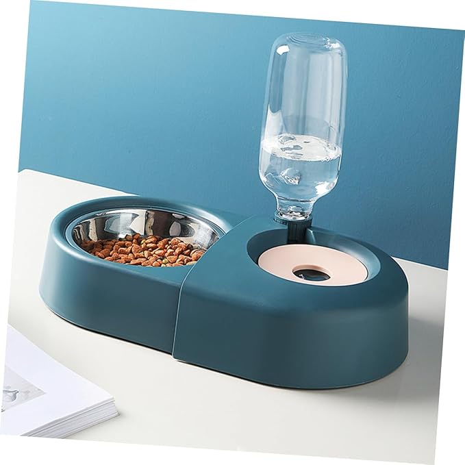 Automatic Dog and Cat Feeding Bowl with Water Dispenser, Blue Pet Food Basin Anti-Spill Pet Feeder Suitable for Puppies and Kittens