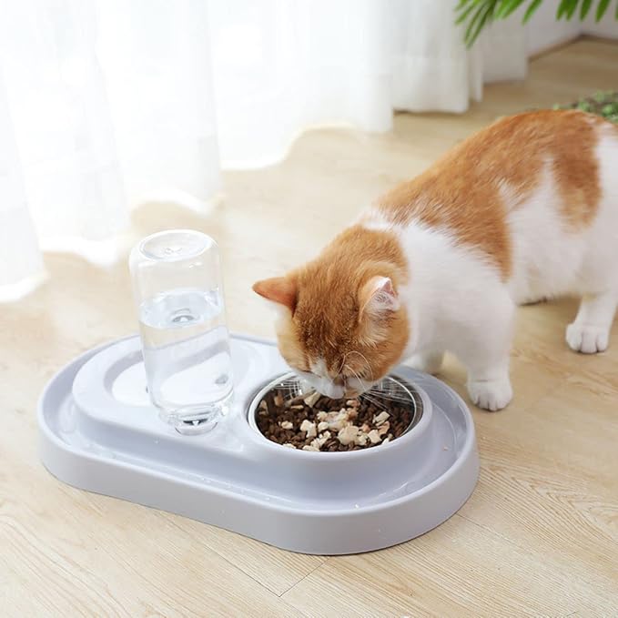 Automatic Pet Dog Cat Drink Water Dispenser Feeder Food Bowl Dish (Gray)