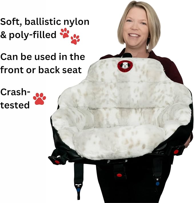 PupSaver Dog Car Seats for Small and Medium Dogs | Crash-Tested Dog Bed for Cars | Compatible with Seat Belt Harness | Ideal for Dogs Up to 30lbs | Soft and Safe (Snow Leopard)